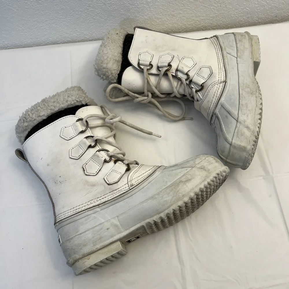 Polaris Winter Snow Boots Womens Sz 6 White‎ Steel Shank Mid Calf Lace Up Lined